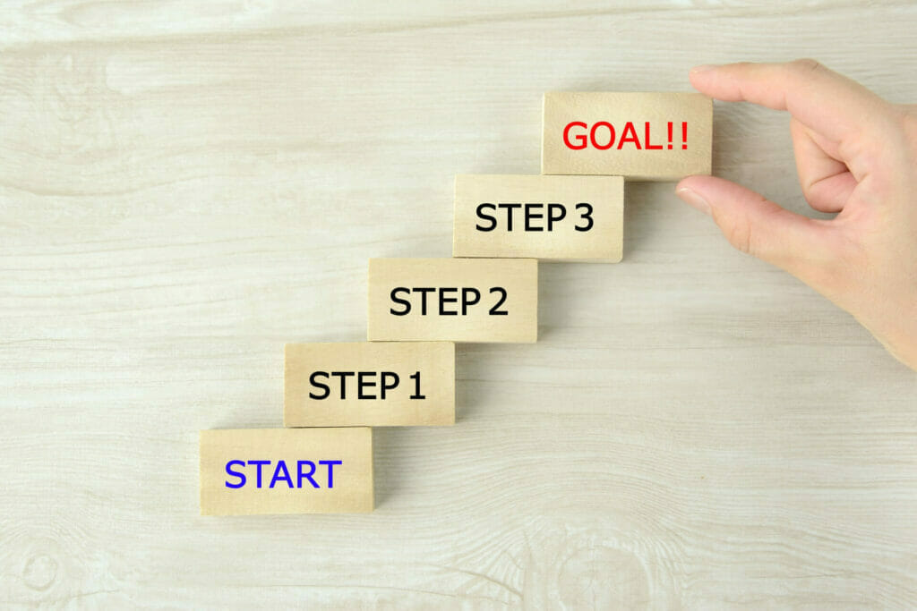 積木形式でStep1・Step2・Step3・Goalと書かれているイメージ